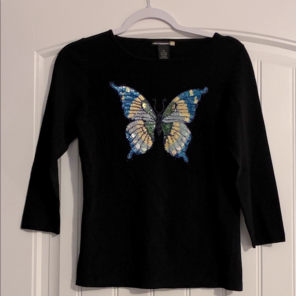 Sweaterworks Butterfly Sequined Sweater Medium